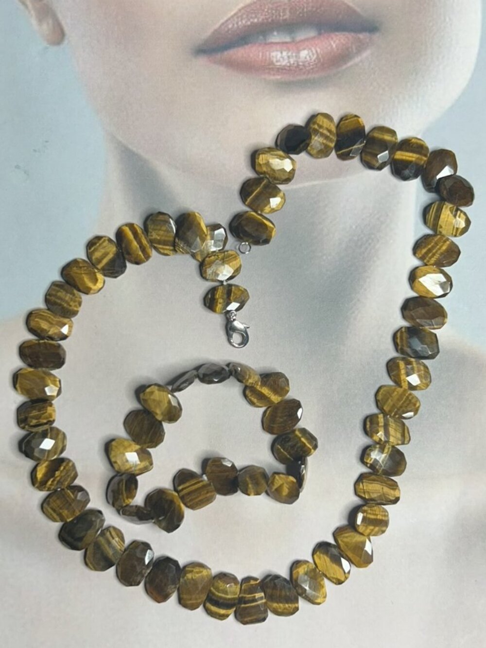 Faceted Tiger-Eye Semi-Percious Quartz Gemstone Necklace and Bracelet